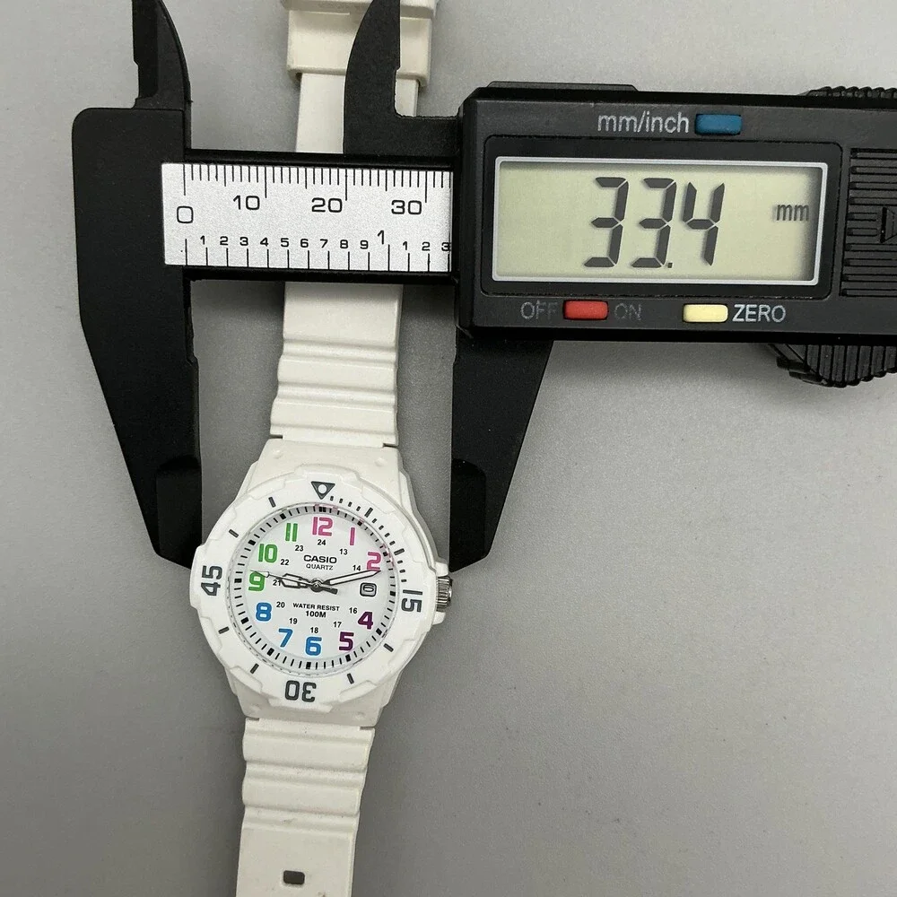 Casio White Quartz Watch with Multicolor Numerals
